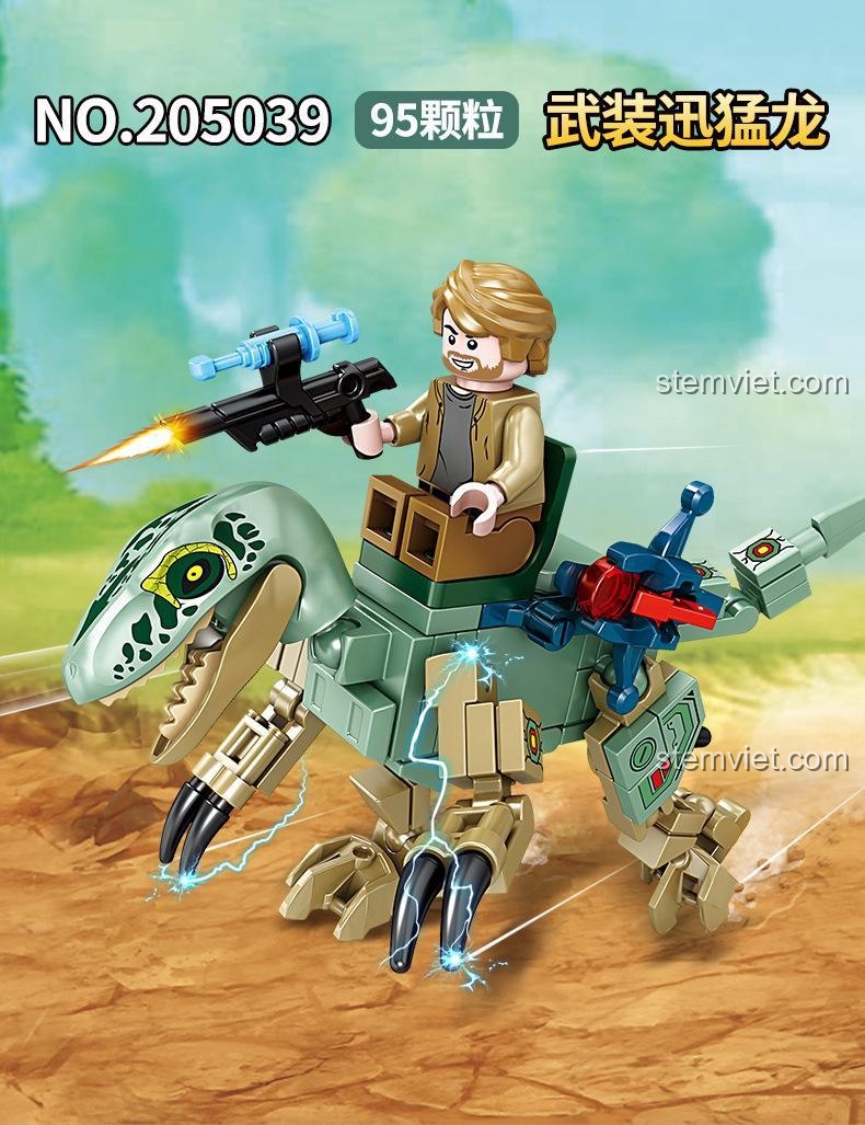 Mô hình Velociraptor chiến đấu 205039 của SEMBO sau khi lắp ráp hoàn chỉnh cùng minifigure.