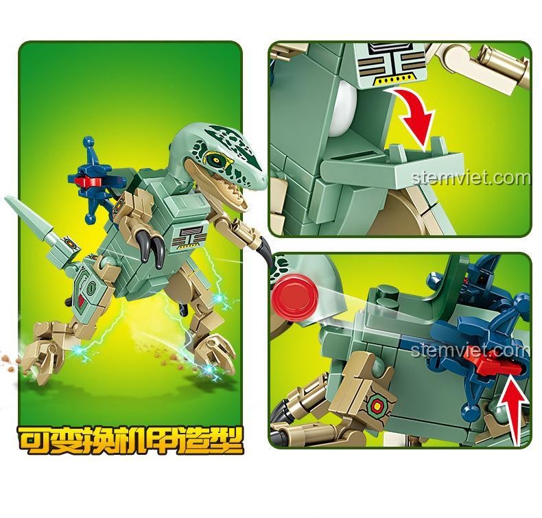 Tính năng biến hình 2 trong 1 của bộ lắp ghép Robot khủng long Velociraptor SEMBO 205039.