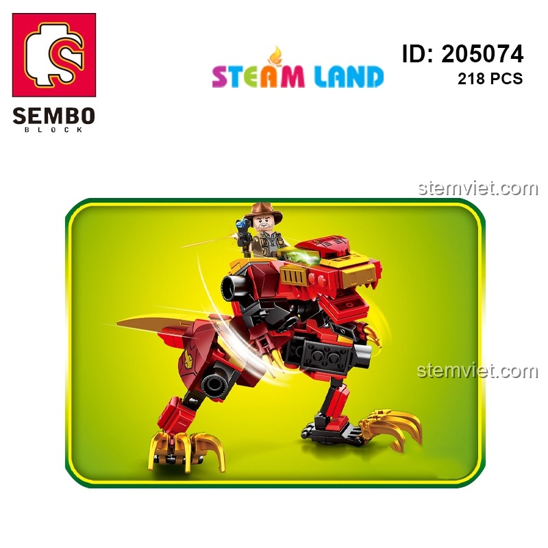 Chi tiết mô hình Khủng Long Bạo Chúa T-Rex cơ giáp từ bộ lắp ráp SEMBO 205074.