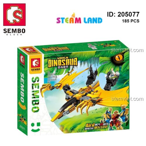 Hộp đồ chơi lắp ráp SEMBO 205077 World Dinosaur, mô hình Mecha Dực Long Cánh Vàng 185 chi tiết.