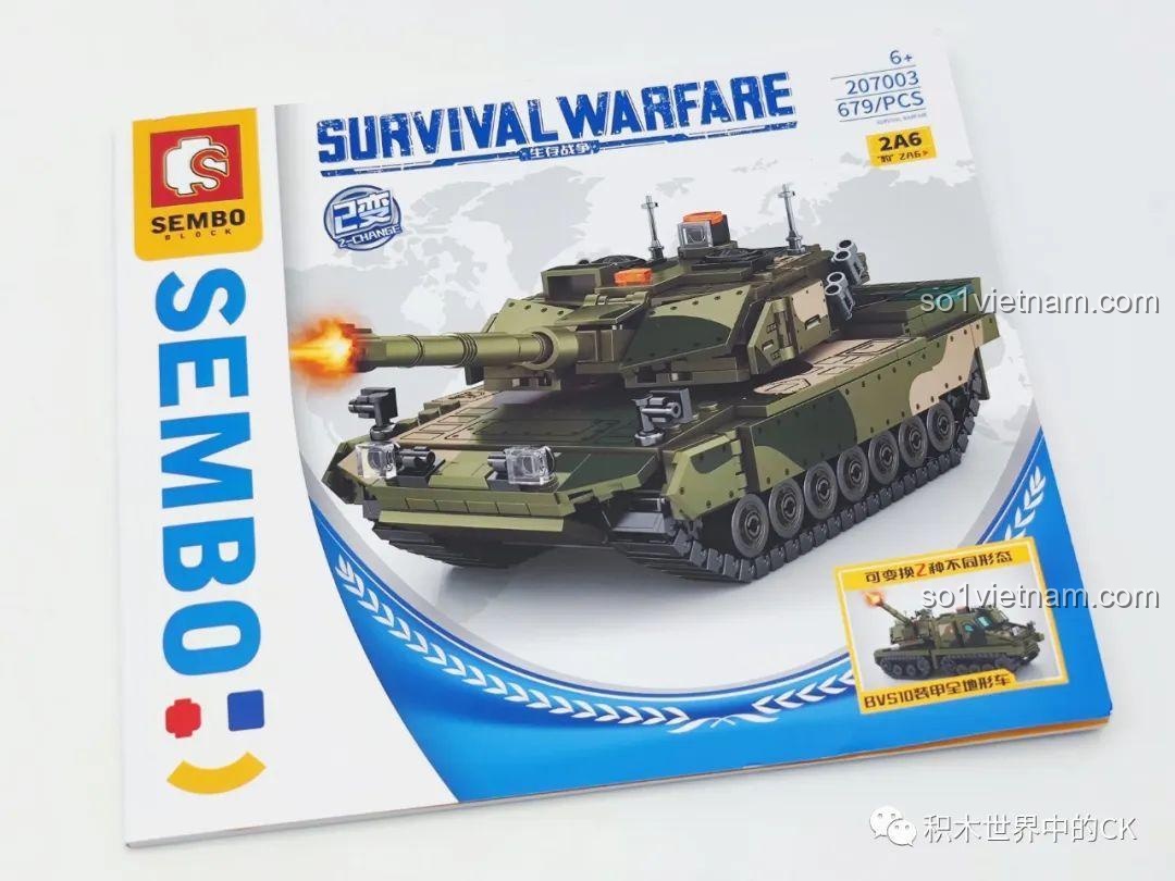 Hình ảnh hộp sản phẩm SEMBO 207003 với chiếc xe tăng Leopard 2A6 đang bắn.