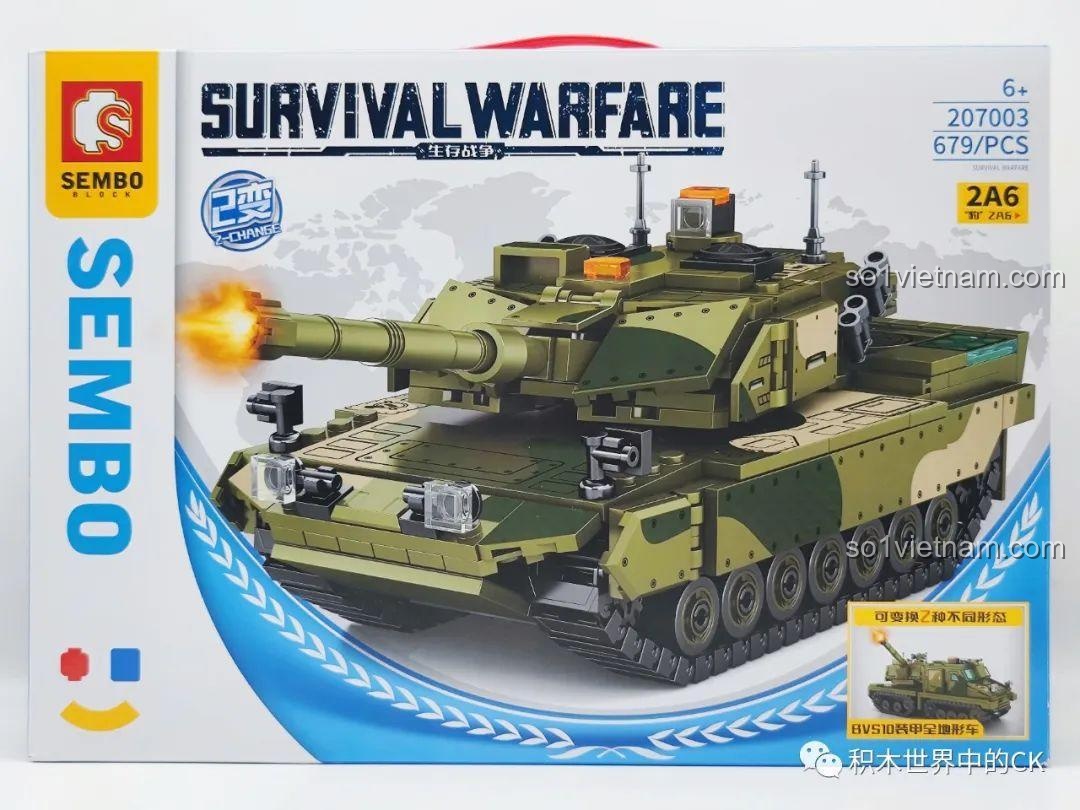 Hộp sản phẩm SEMBO 207003 với hình ảnh ấn tượng của xe tăng Leopard 2A6 và xe bọc thép BVS10.