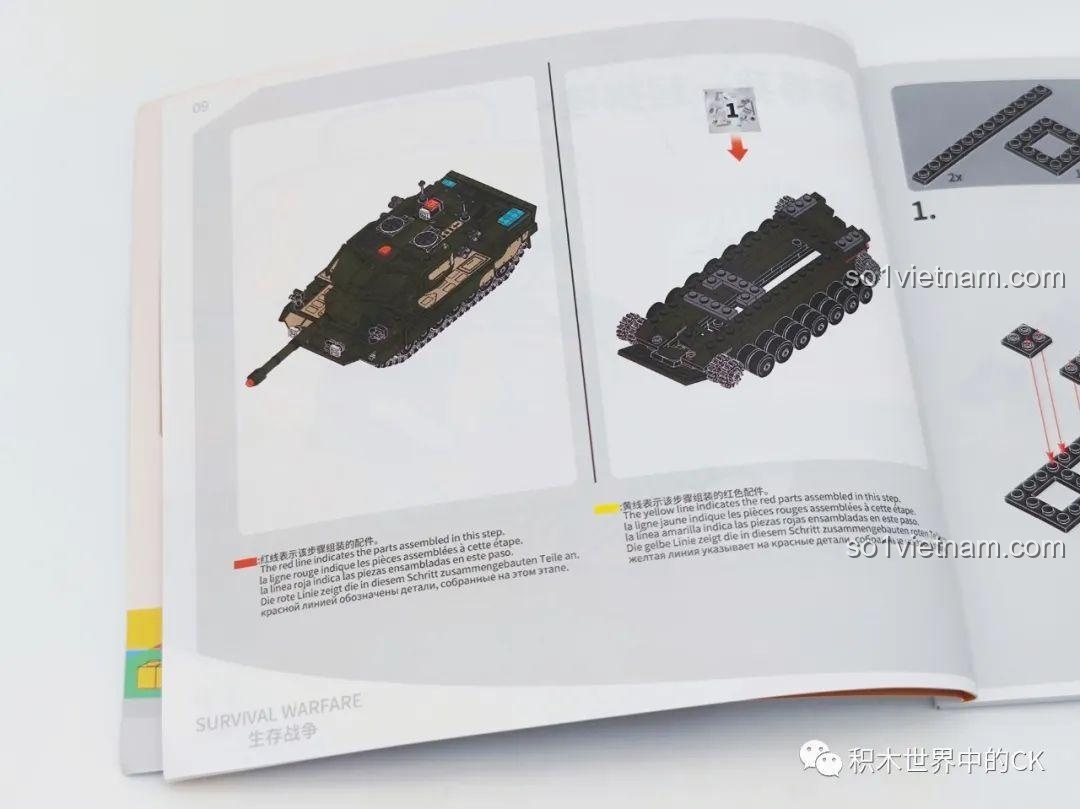 Trang hướng dẫn lắp ráp chi tiết từng bước cho xe tăng Leopard 2A6 trong bộ SEMBO 207003.