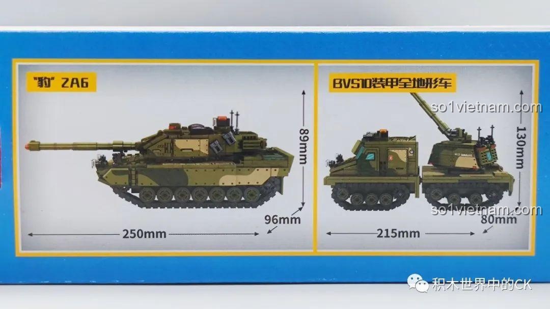 So sánh kích thước của mô hình xe tăng Leopard 2A6 và xe bọc thép BVS10 từ bộ SEMBO 207003.