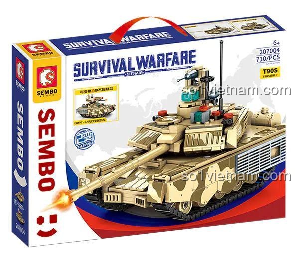 Hộp sản phẩm xe tăng T90S Survival Warfare SEMBO 207004, 710 chi tiết, 6+ tuổi