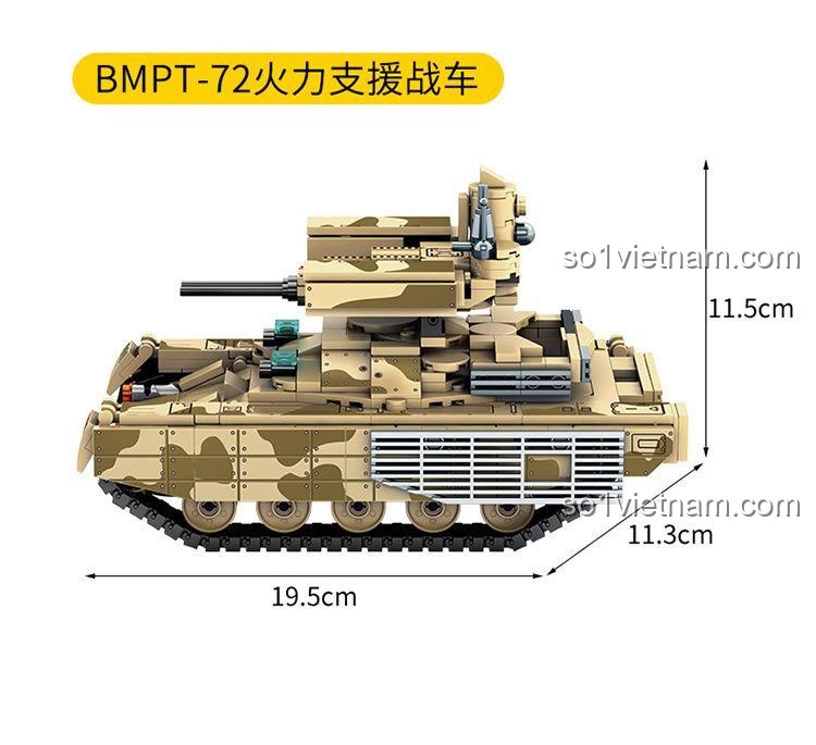 Kích thước mô hình xe BMPT-72 Survival Warfare SEMBO 207004: 19.5x11.3x11.5cm