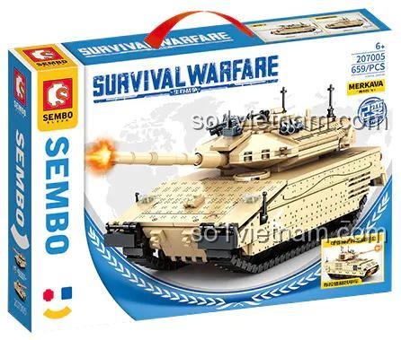 Hộp bộ đồ chơi xe tăng chiến đấu chủ lực Merkava 4 SEMBO 207005, bộ lắp ghép quân sự cho bé trai 6 tuổi, tháp pháo xoay, ống phóng bắn đạn, cửa khoang mở, giá tốt