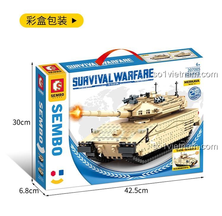 Xe tăng chiến đấu chủ lực Merkava 4 SEMBO 207005, bộ đồ chơi quân sự cho bé trai 6 tuổi, chi tiết, tháp pháo xoay, ống phóng bắn đạn, cửa khoang mở, giá tốt