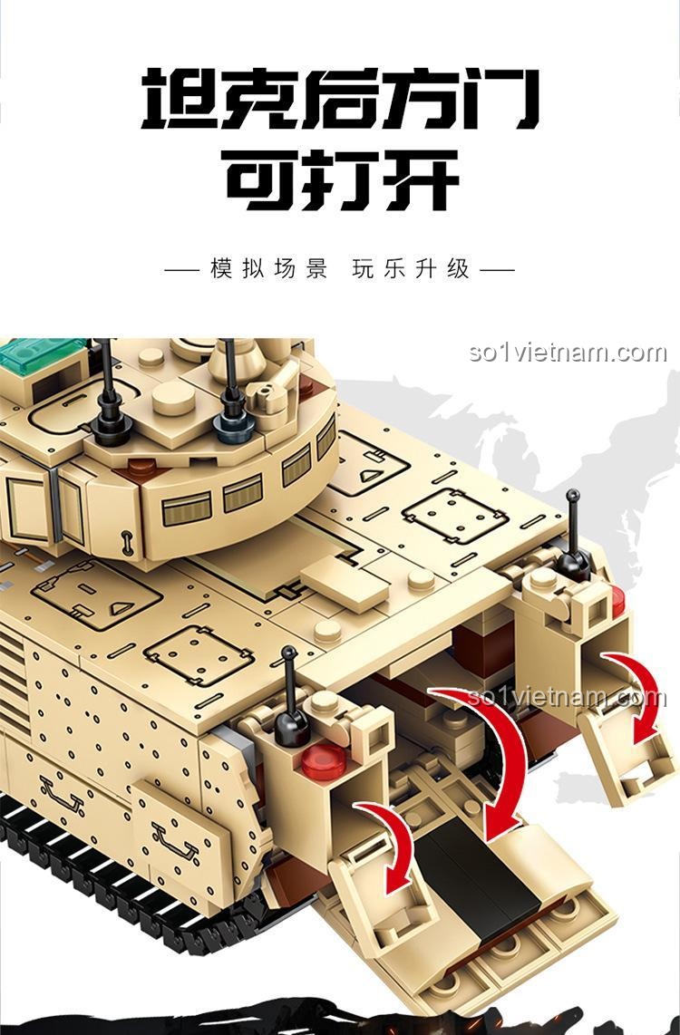 Xe tăng chiến đấu chủ lực Merkava 4 SEMBO 207005, bộ đồ chơi quân sự cho bé trai 6 tuổi, cửa sau có thể mở, tháp pháo xoay, ống phóng bắn đạn, giá tốt