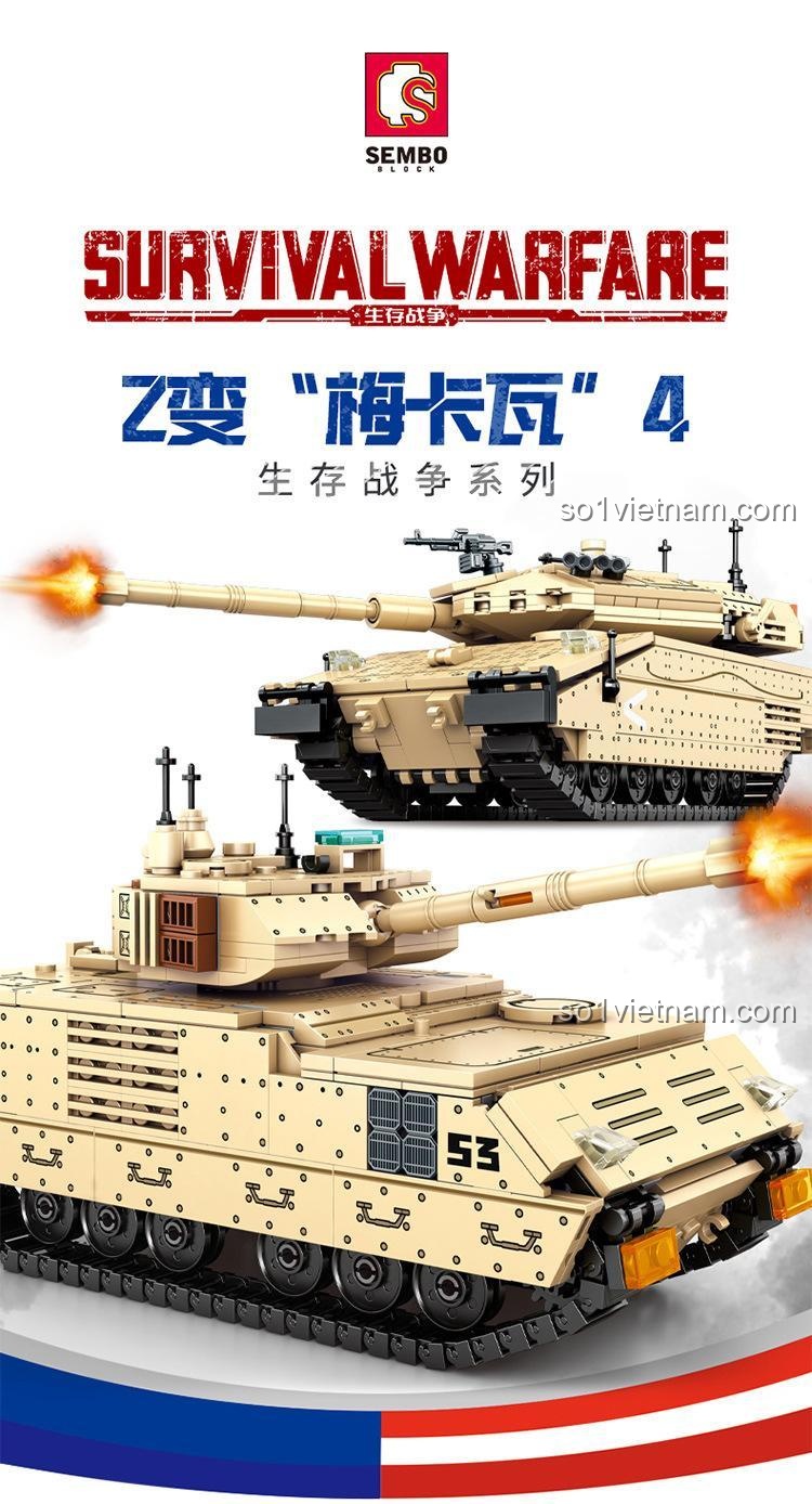 Xe tăng chiến đấu chủ lực Merkava 4 SEMBO 207005, bộ đồ chơi quân sự cho bé trai 6 tuổi, hai phiên bản, tháp pháo xoay, ống phóng bắn đạn, cửa khoang mở, giá tốt