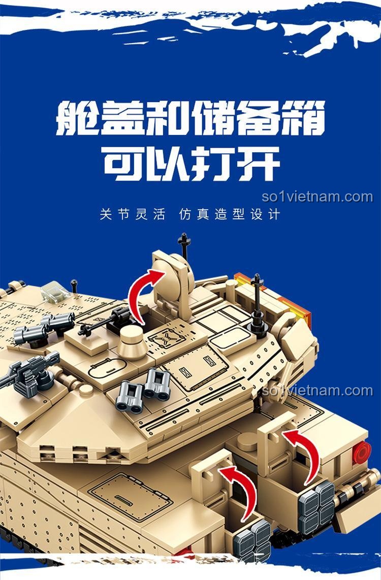 Xe tăng chiến đấu chủ lực Merkava 4 SEMBO 207005, bộ lắp ghép quân sự cho bé trai 6 tuổi, khoang chứa đồ có thể mở, tháp pháo xoay, ống phóng bắn đạn, giá tốt