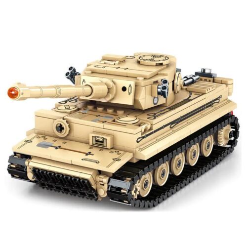 SEMBO 207006 Xe tăng Tiger I Chiến tranh Sinh tồn - Mô hình xe tăng quân sự màu vàng, chi tiết cao, có thể lắp 2 kiểu, bắn đạn nhựa, phù hợp bé trai 6 tuổi
