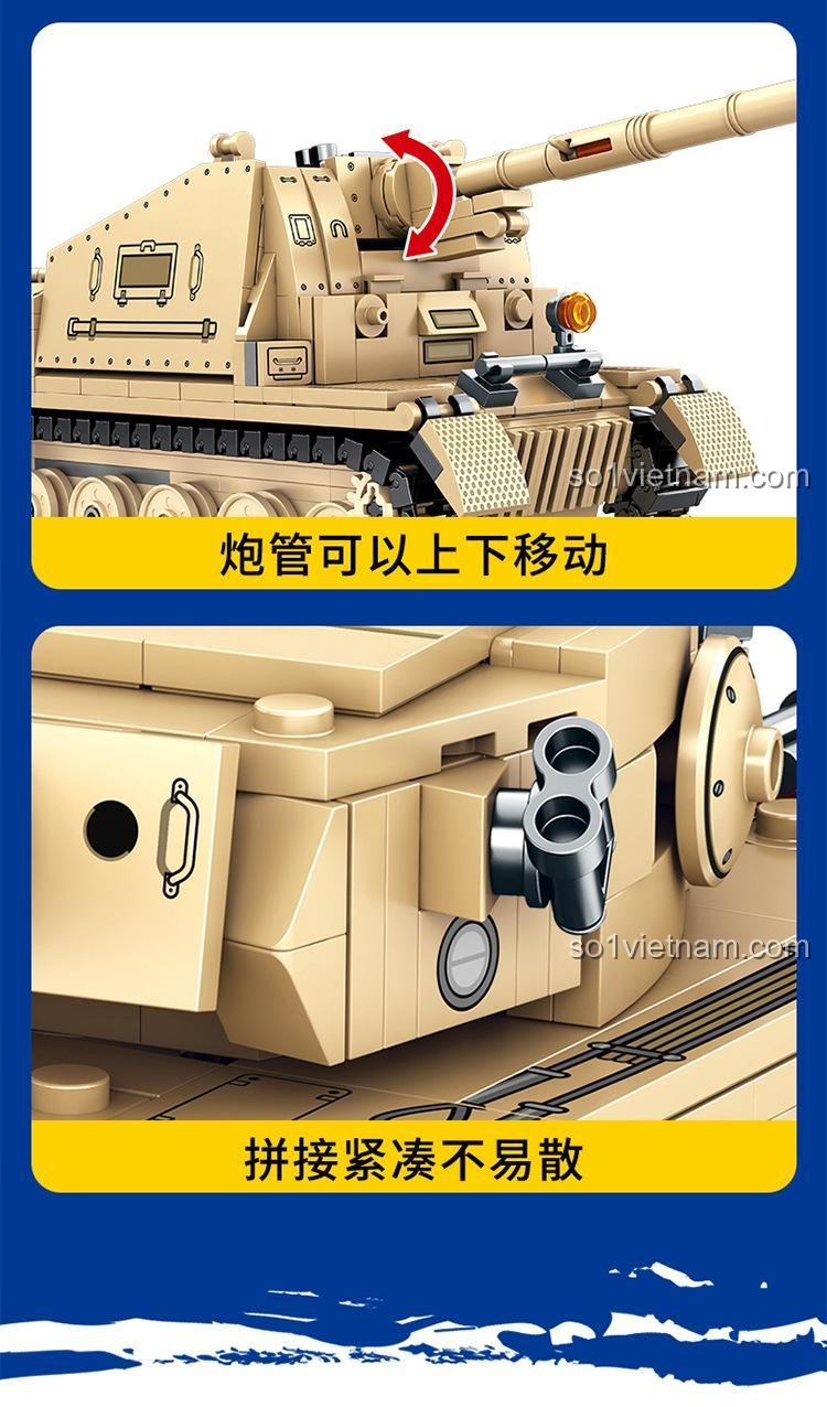 SEMBO 207006 Xe tăng Tiger I Chiến tranh Sinh tồn - Mô hình xe tăng Tiger I màu vàng, kích thước 25.6cm, phù hợp bé trai 6 tuổi