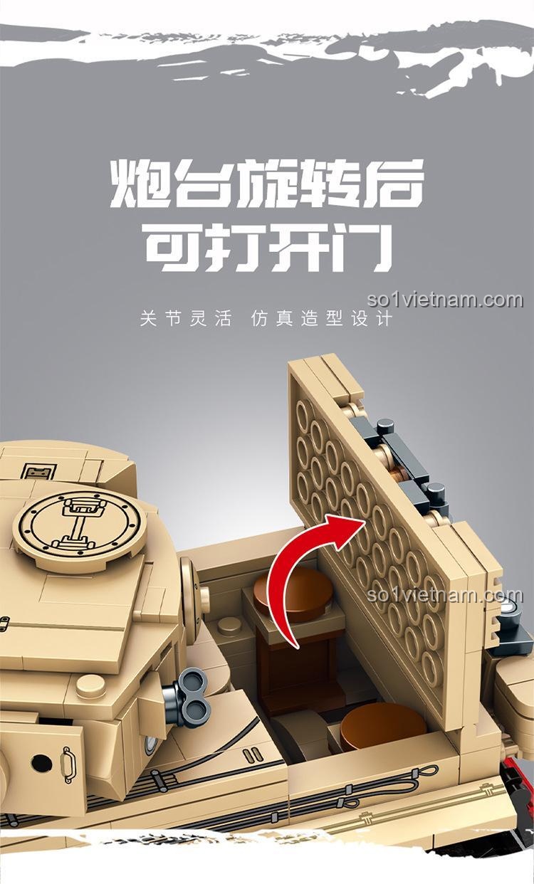 SEMBO 207006 Xe tăng Tiger I Chiến tranh Sinh tồn - Mô hình xe tăng Tiger I màu vàng, pháo có thể di chuyển lên xuống, phù hợp bé trai 6 tuổi