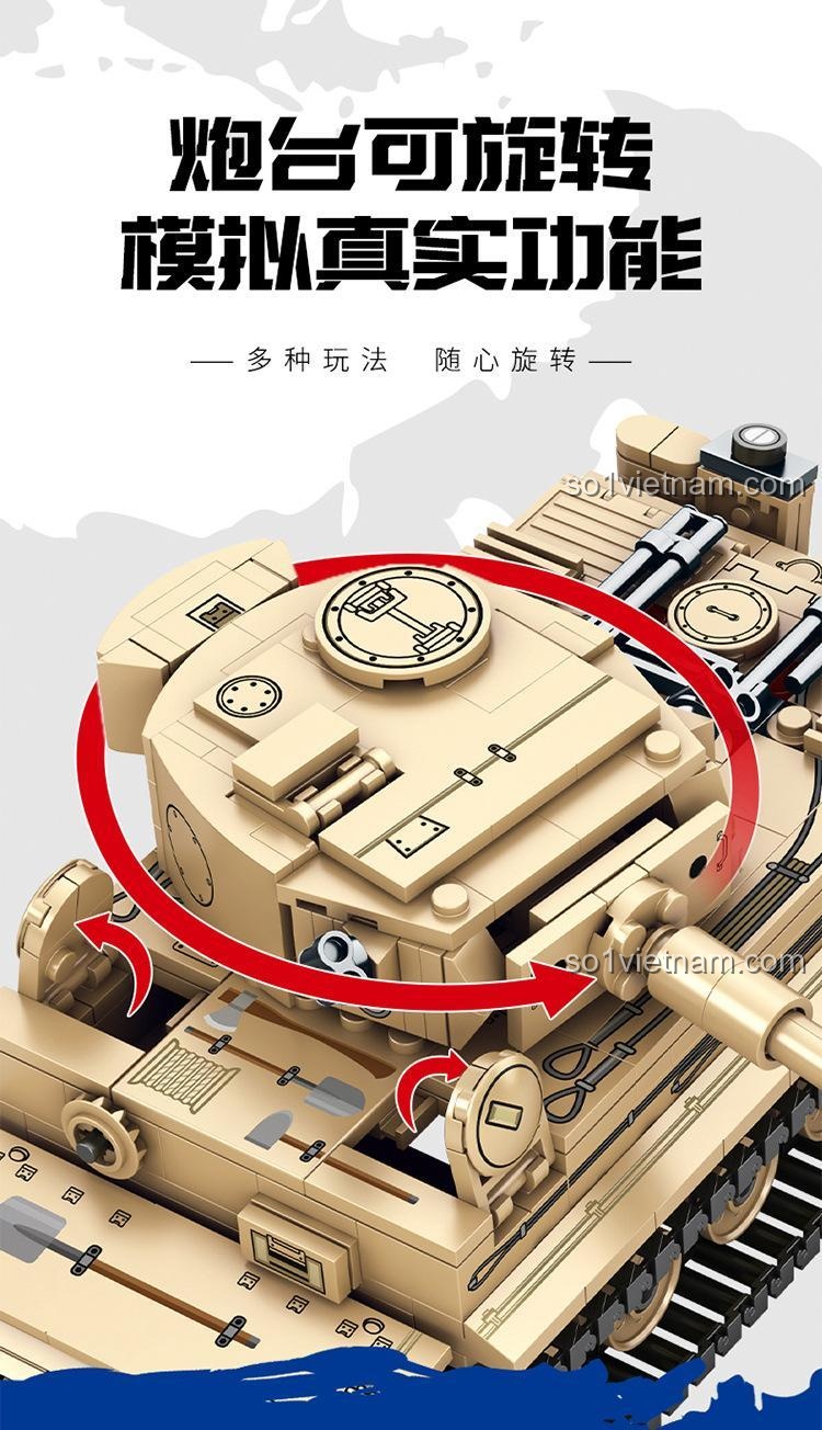 SEMBO 207006 Xe tăng Tiger I Chiến tranh Sinh tồn - Mô hình xe tăng Tiger I màu vàng, kích thước 25.6cm, phù hợp bé trai 6 tuổi