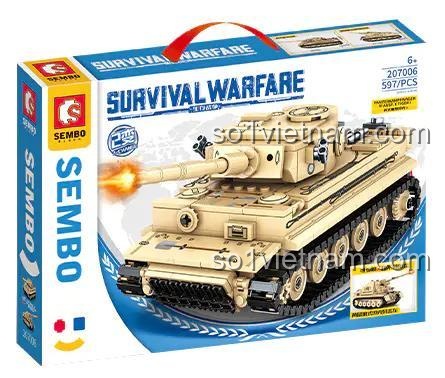 SEMBO 207006 Xe tăng Tiger I Chiến tranh Sinh tồn - Hộp sản phẩm, bộ lắp ghép xe tăng quân sự, 597 chi tiết, phù hợp bé trai 6 tuổi