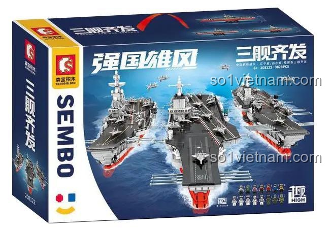 Hộp đồ chơi mô hình Sembo 208122 Hạm đội tàu sân bay Trung Quốc, món quà chất lượng cho con trai trên 6 tuổi.
