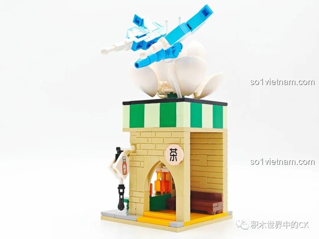 SEMBO 301094 Mô hình tiệm trà hoa nhài - chi tiết hoa trên mái - cảnh trước