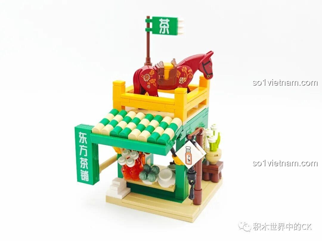 Toàn cảnh mô hình tiệm trà hoa nhài SEMBO 301094 Oriental Leaf sau khi hoàn thiện