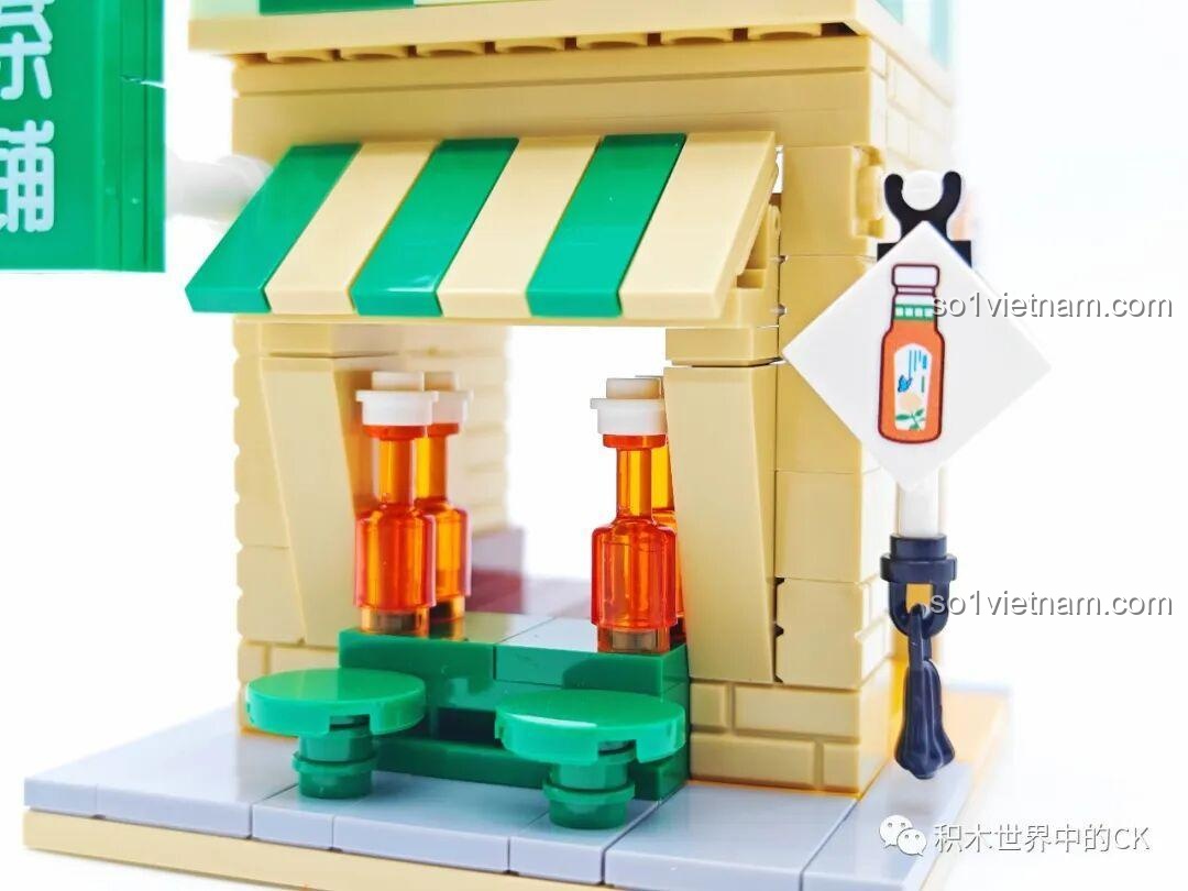 Chi tiết biển báo hình chai trà trên mô hình SEMBO 301094 Oriental Leaf