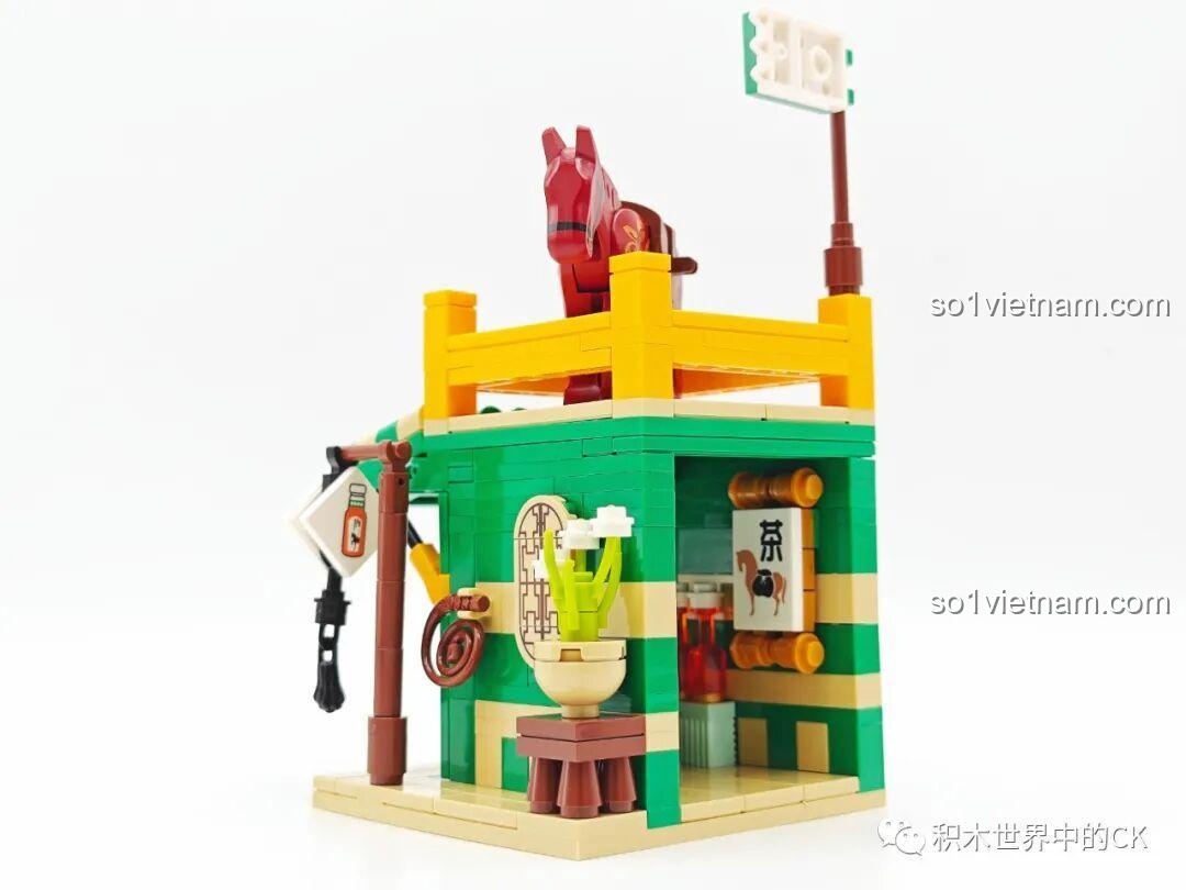 Chi tiết mô hình tiệm trà hoa nhài SEMBO 301094 Oriental Leaf, mặt bên