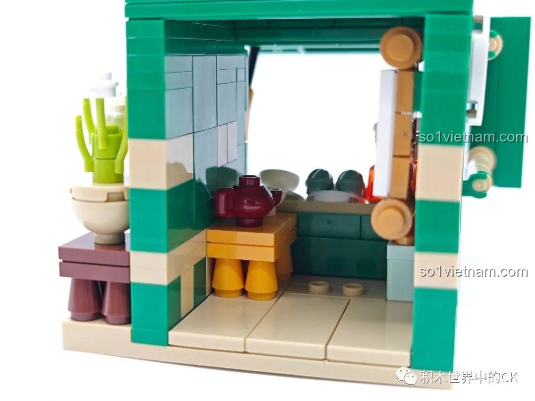 Chi tiết mô hình tiệm trà hoa nhài SEMBO 301094 Oriental Leaf, mặt sau