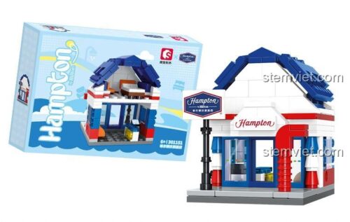 Hộp đồ chơi lắp ráp Khách sạn Hampton by Hilton SEMBO 301151, bộ xếp hình kiến trúc thu nhỏ cho trẻ 6 tuổi, giá tiết kiệm.