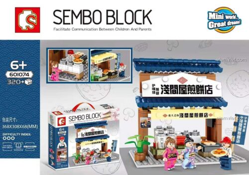 Hộp bộ lắp ghép SEMBO 601074 Tiệm bánh xèo Asama, đồ chơi mô hình chất lượng cao cho trẻ em 6 tuổi, giá rẻ.