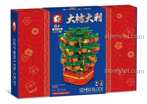 Hộp sản phẩm đồ chơi xếp hình SEMBO 601145 Cây quất tài lộc, quà tặng Tết độc đáo cho bé gái 6 tuổi.