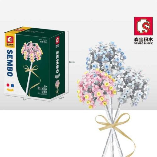 Bộ lắp ghép Hoa Kết Hương SEMBO 601230B, đồ chơi lắp ráp hoa trang trí cho bé gái 6 tuổi, giá tốt, có hộp sản phẩm và kích thước rõ ràng.