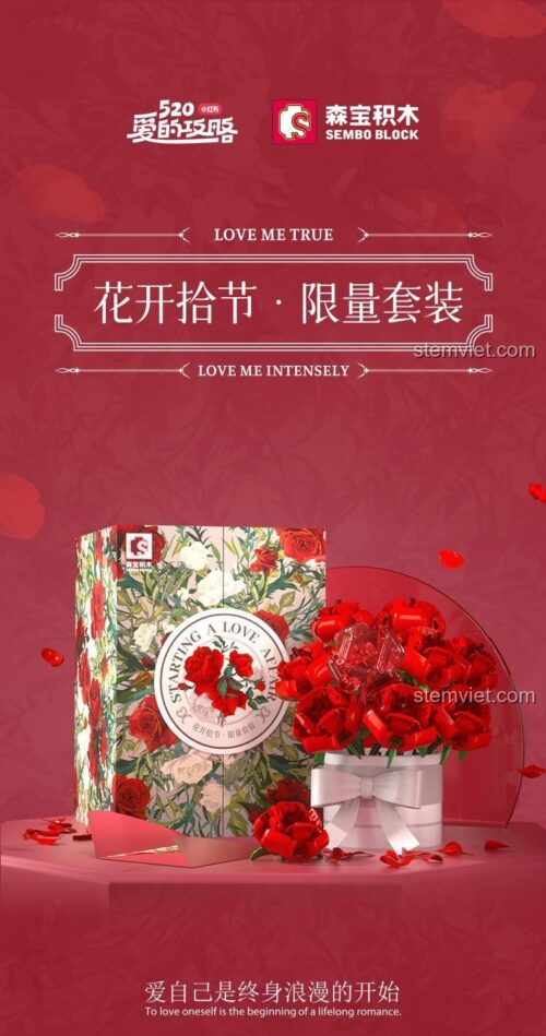 Poster quảng cáo bộ xếp hình Quà tặng Valentine SEMBO 601268, với thông điệp 520 - Anh yêu em, tình yêu đích thực.