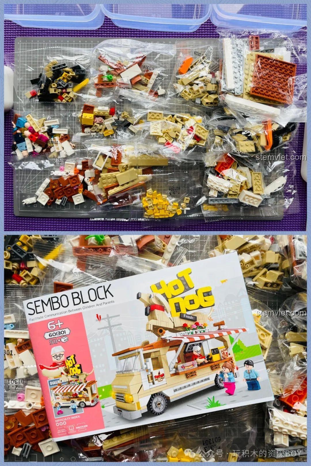 Hộp đồ chơi lắp ráp Xe đồ ăn nhanh SEMBO 601301 với kích thước rõ ràng, đảm bảo chất lượng và giá trị cao cho bé 6 tuổi.