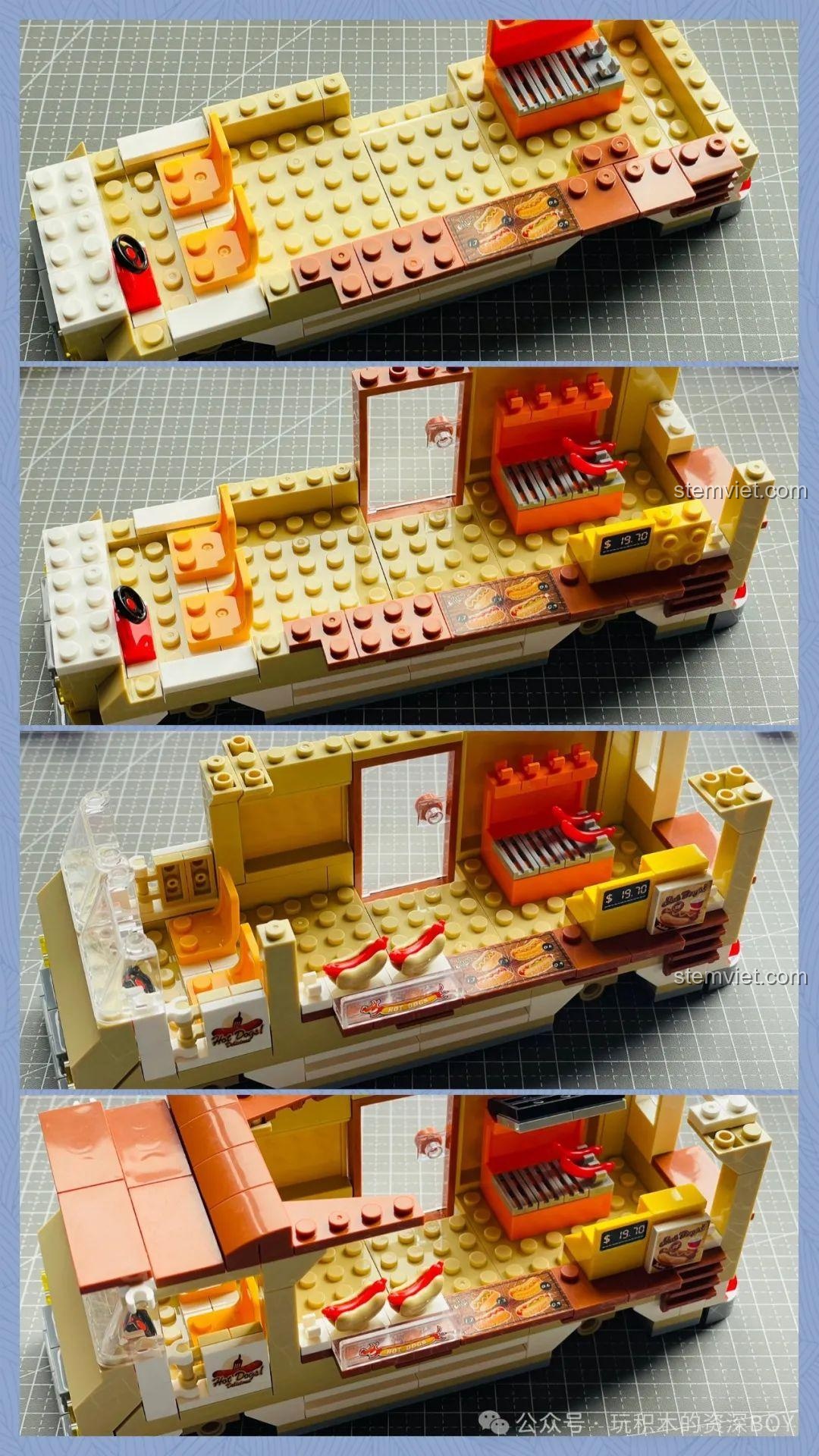 Quá trình lắp ráp với các minifigures và mảnh ghép của đồ chơi lắp ráp Xe đồ ăn nhanh 601301, phù hợp cho bé 6 tuổi.