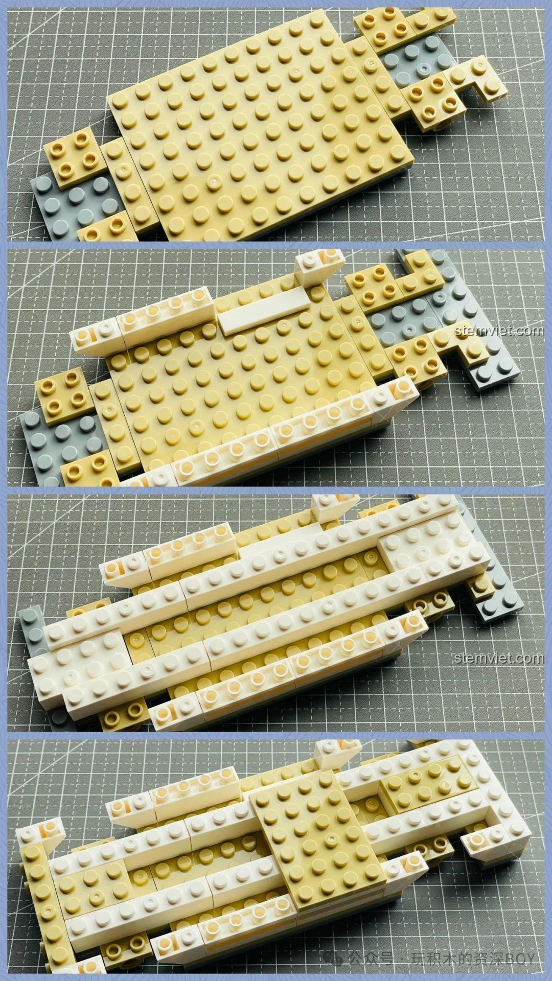 Các mảnh ghép được phân loại trong khay của bộ lắp ghép SEMBO 601301, hỗ trợ quá trình lắp ráp đồ chơi mô hình Xe bán hot dog.