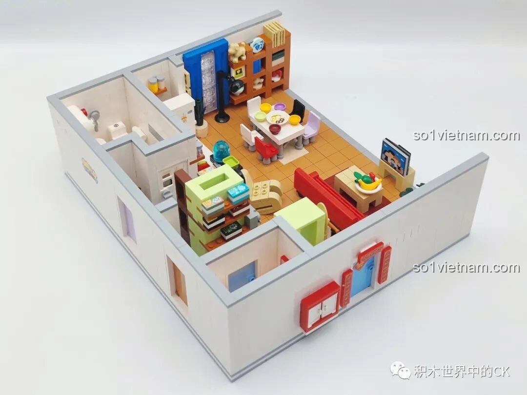 Chi tiết phòng khách với TV và cây cảnh trong đồ chơi xây dựng Căn hộ Gia Hữu Nhi Nữ SEMBO 601310.