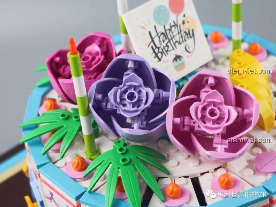 Hộp quà bí mật 1400, bộ lắp ghép Bánh sinh nhật Sembo, đồ chơi lắp ráp Bánh cưới 601400, bộ xếp hình Mô hình bánh kem 01400, chi tiết hoa và nến.