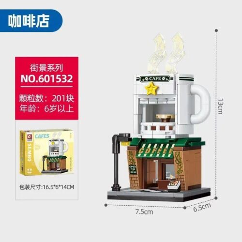 Bộ lắp ghép SEMBO 601532 Mô Hình Quán Cà Phê Phố Cổ với 201 mảnh ghép, thể hiện kích thước chi tiết, phù hợp cho bé trai và bé gái 6 tuổi trở lên, giá tốt.