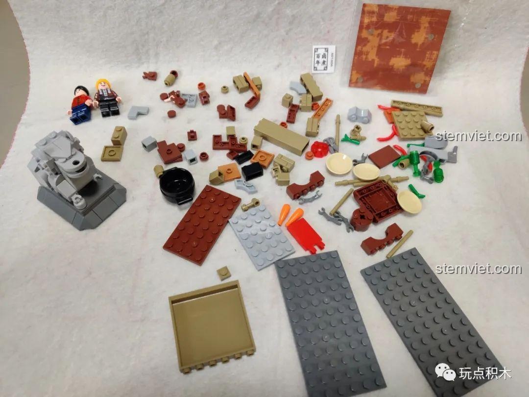 Mô hình sư tử đá Sembo 601606 nhìn từ phía sau, bộ lắp ghép phố cổ, đồ chơi lắp ráp cho bé trai 6 tuổi.