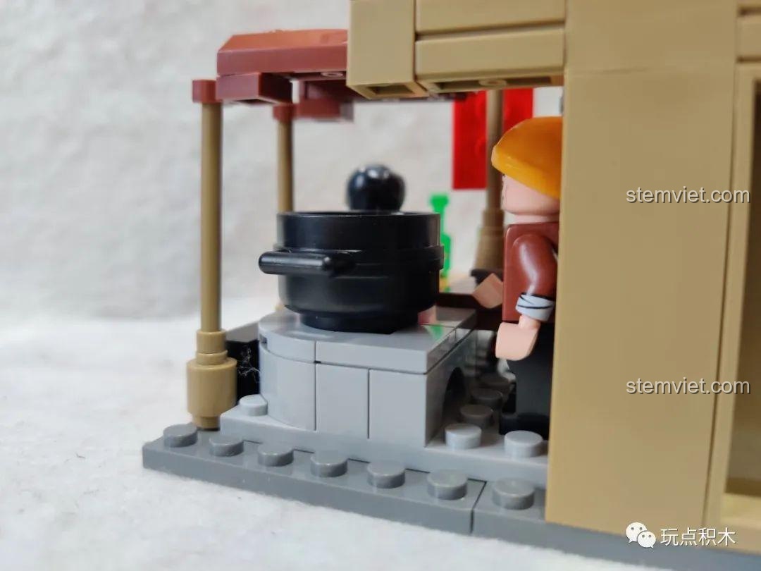 Quầy hàng mô hình MOC bộ đồ chơi Sembo 601606, chia thành hai cửa sổ, đồ chơi mô hình quán ăn.