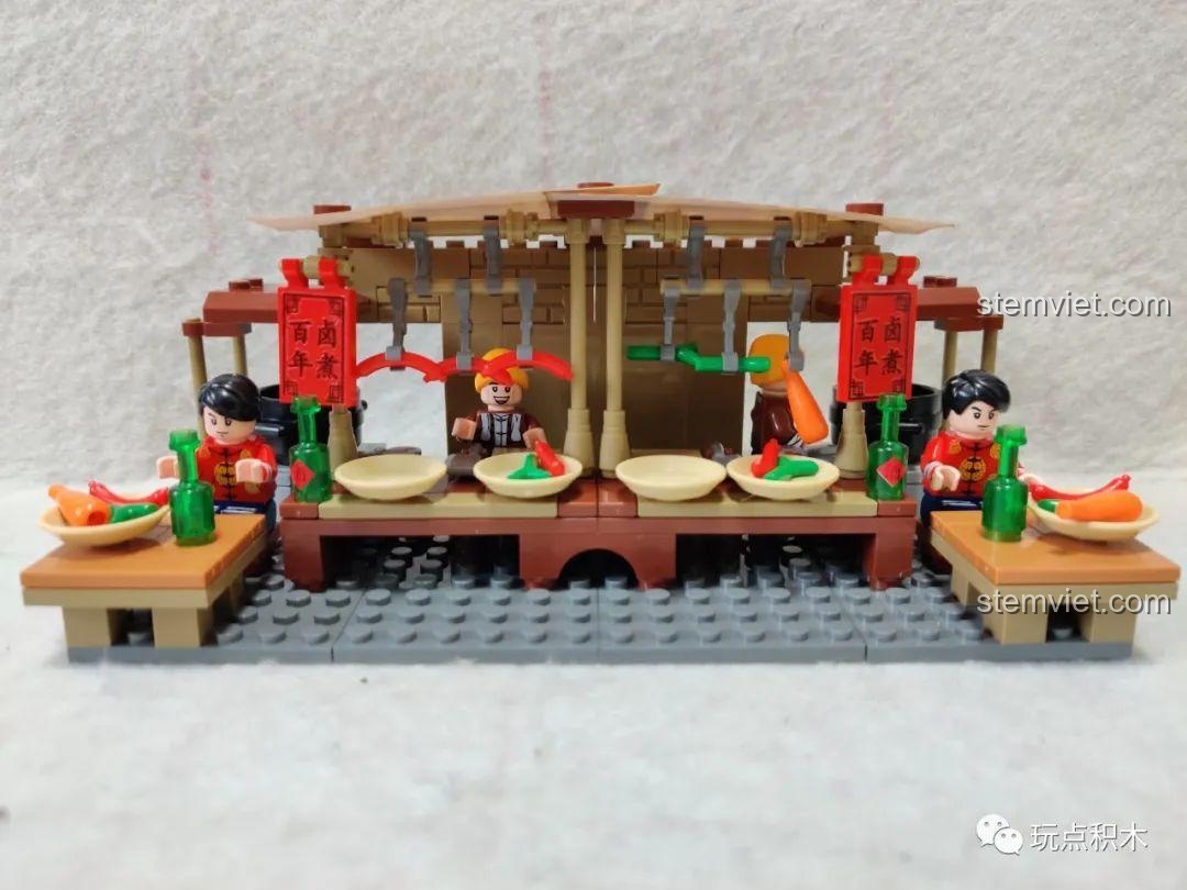 Hai mô hình sư tử đá MOC từ bộ lắp ghép Sembo 601606, đồ chơi lắp ráp sáng tạo, chi tiết tinh xảo.