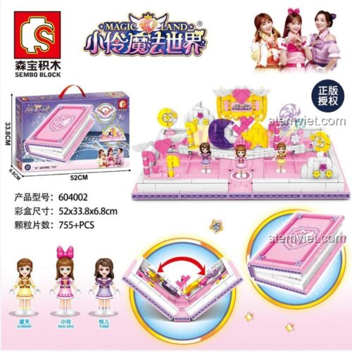 Hộp đồ chơi xếp hình Thế Giới Phép Thuật Của Tiểu Linh SEMBO 604002 và kích thước chi tiết.