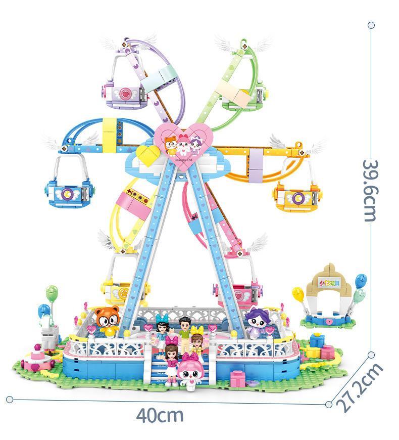 Mô hình Vòng Quay Hạnh Phúc Little Ling Toys SEMBO 604016 hiển thị kích thước chi tiết, phù hợp cho bé gái 6 tuổi, đồ chơi lắp ghép giá tốt.