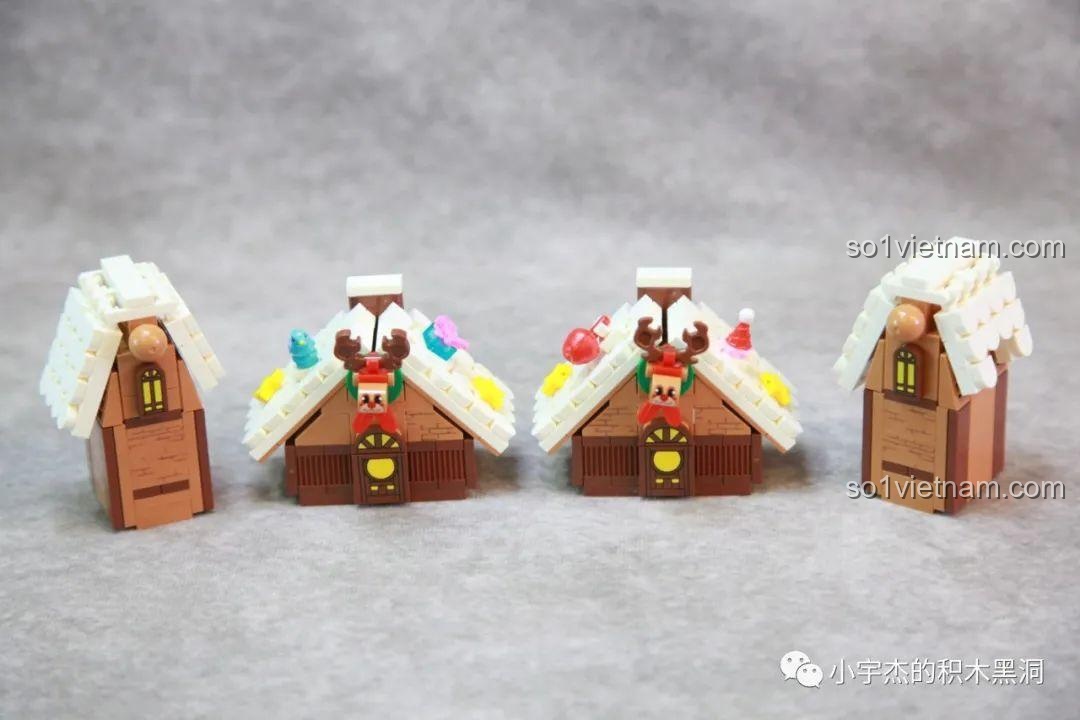 Các túi mảnh ghép nhỏ bên trong túi số 8 của bộ Cây Thông Giáng Sinh Nhạc Hội SEMBO 605025, với nhiều mảnh xanh lá trong suốt.