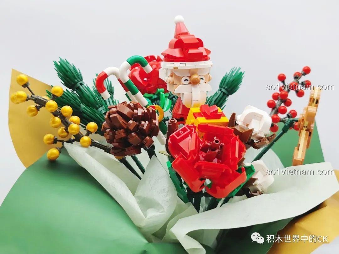 Tổng thể các chi tiết của bó hoa lắp ráp SEMBO 605026 Bó Hoa Giáng Sinh, thể hiện sự hài hòa của các yếu tố.