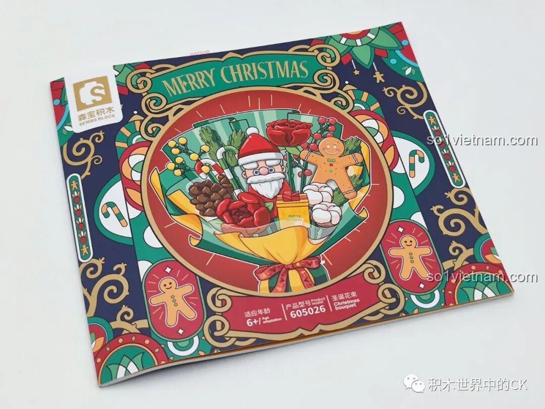 Hộp đồ chơi lắp ráp SEMBO 605026 Bó Hoa Giáng Sinh mở ra, lộ hình ảnh minh họa bên trong.