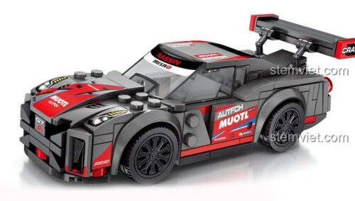 Mô hình hoàn thiện của đồ chơi xếp hình SEMBO 607023 Siêu xe Nissan GT-R, thiết kế chi tiết, màu xám thể thao, quà tặng cho con trai 6 tuổi.
