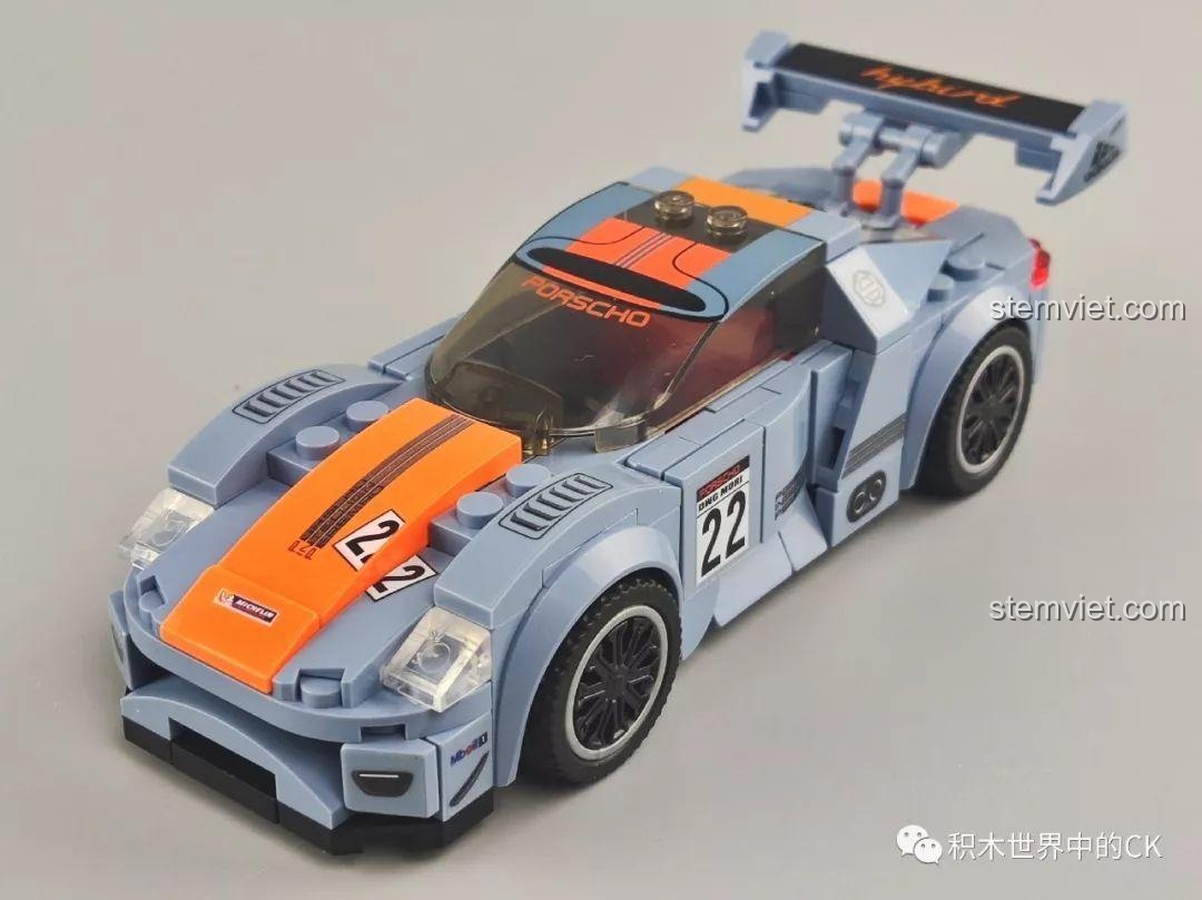 Mô hình xe đua màu xám cam Sembo 607050 đã lắp ráp hoàn chỉnh, góc nhìn 3/4 phía trước.