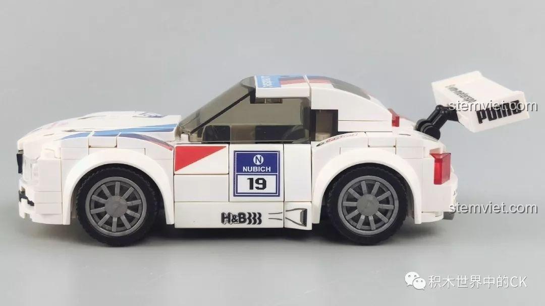 Mô hình xe đua BMW Z4 màu trắng Sembo 607051 với phần mái xe được tháo ra, lộ nội thất bên trong.