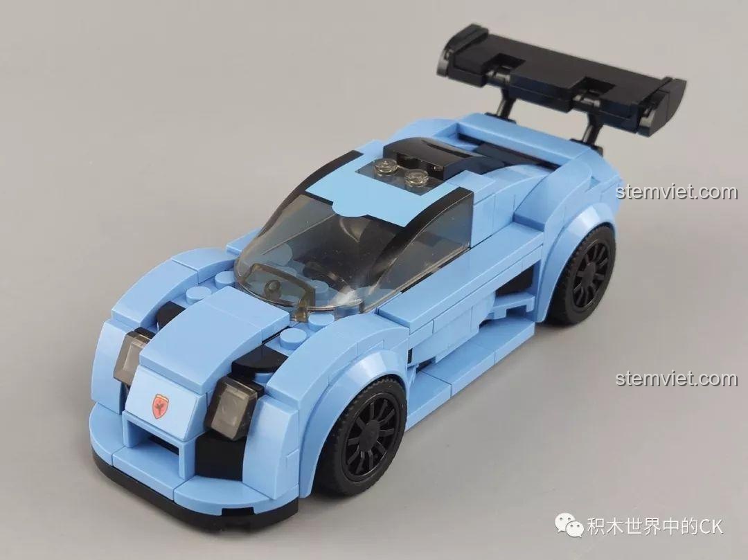 Góc nhìn 3/4 phía trước của siêu xe SEMBO 607060 Apollo S màu xanh dương, nổi bật với thiết kế độc đáo.