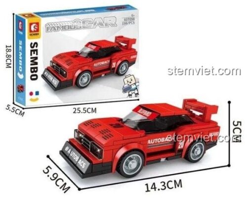 Hộp và kích thước bộ lắp ráp SEMBO 607098 Xe Đua Nissan KY910 Bluebird Super Silhouette, đồ chơi mô hình xe đua cho bé trai